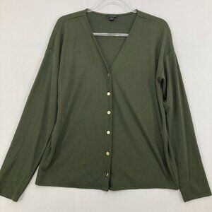 Ann‎ Taylor Large Dark Green V Neck Soft Lightweight Knit Button Cardigan Preppy